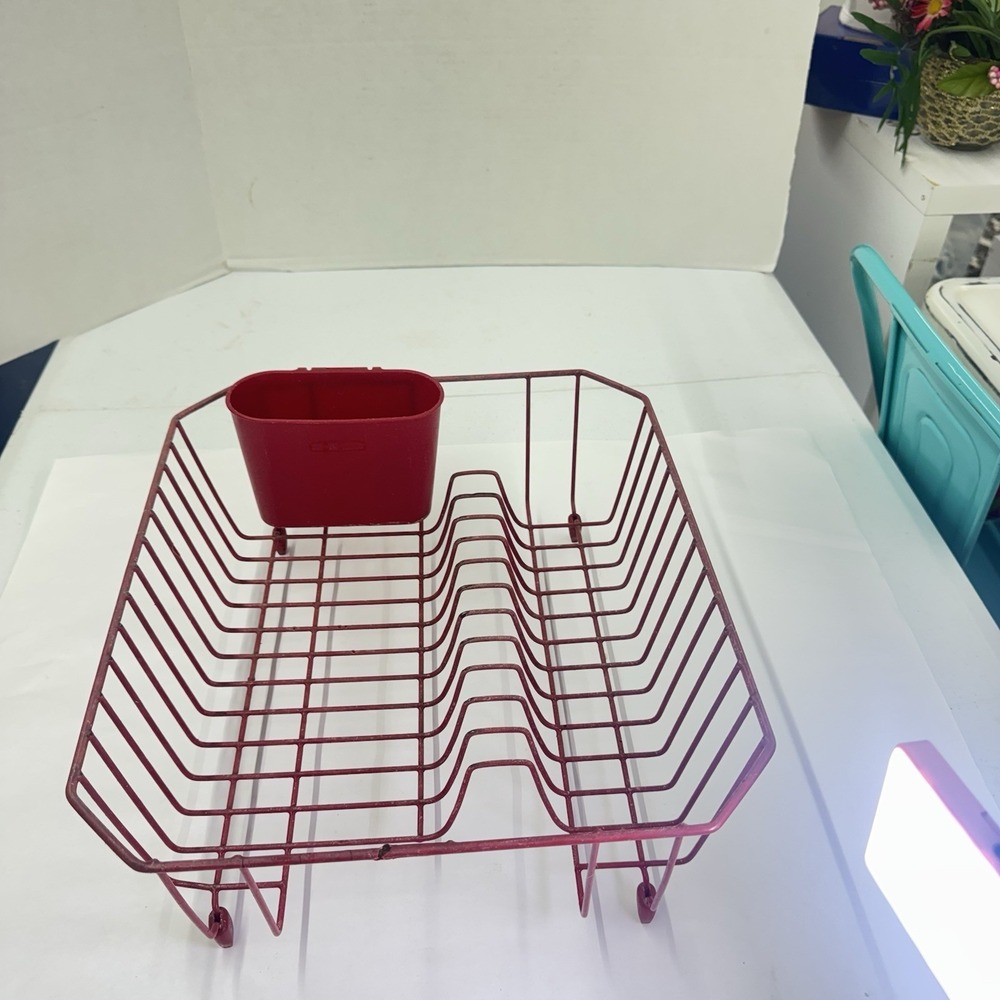 Vtg RED Rubbermaid Coated Wire Sink Dish Drainer Rack Rubber 14.25x12.75